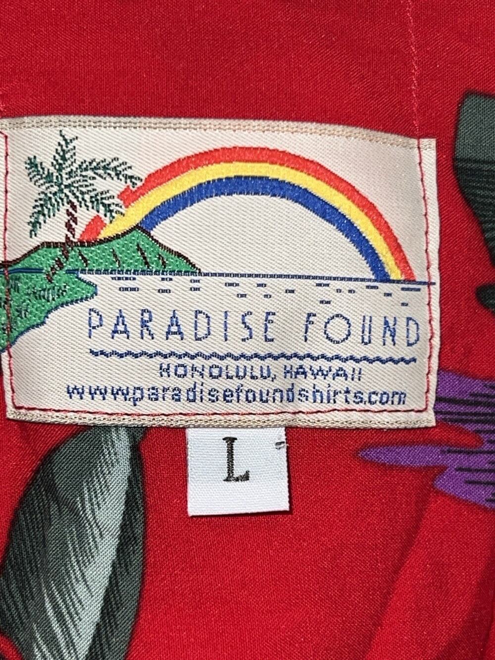 Paradise Found Hawaiian Shirt Men's L Parrot Aloha Red Tropical Magnum PI Beachy